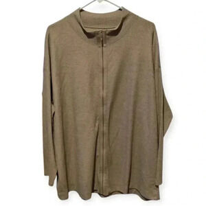 Soft Surroundings Knit Jacket 2X Gold Shimmer Beige Full Zip Comfy Classic